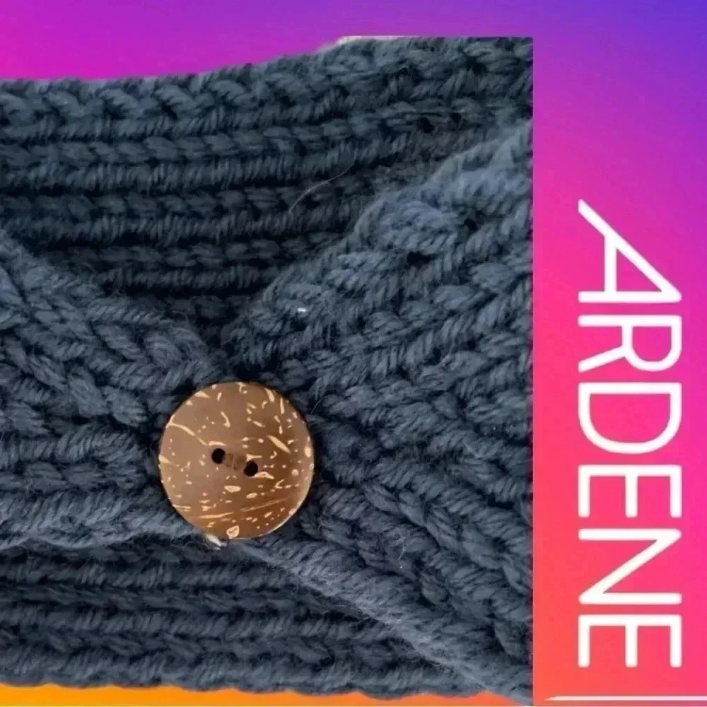 🆕ARDENE Navy Head and Ear warmer with bottom  and flower detail - Picture 6 of 7